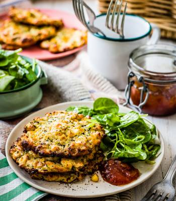 Sweetcorn, courgette and feta oven-baked fritters
