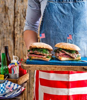 Fire-grilled steak sandwich with chimichurri 