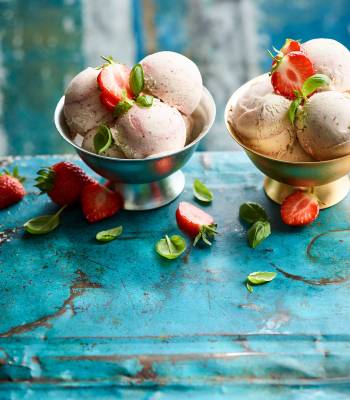 Strawberry and basil no-churn ice cream