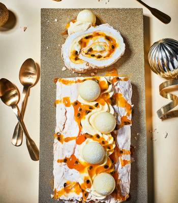 Lindor white choc-truffle and passionfruit roulade