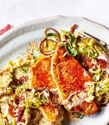 Smoky pork with stir-fried sprouts