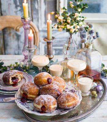 Damson doughnuts with hazelnut eggnog shots