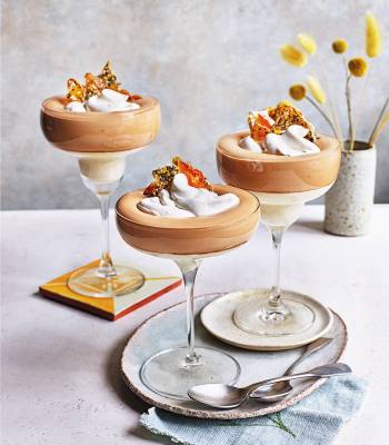 Cappuccino tahini mousse with sesame brittle