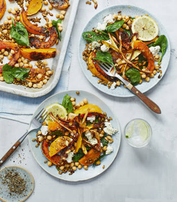 Roast butternut squash with chickpeas and feta