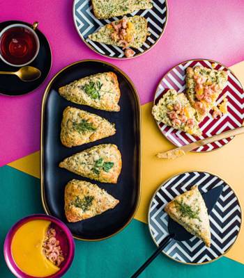 Summer herb scones with potted shrimp