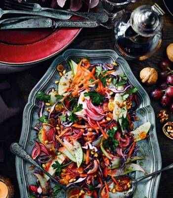 Pear and red cabbage sweet and sour slaw