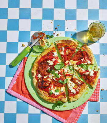 Chorizo and feta pizza with hot honey