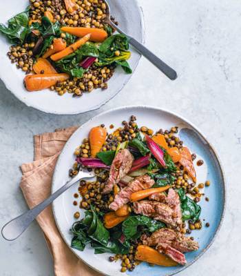 Rosemary lamb with mustardy lentils