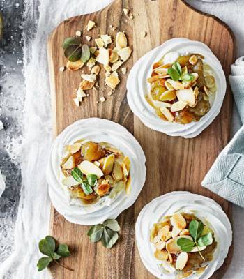 Mini pavlovas with gooseberry compote