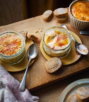 Coconut and passion fruit brûlées with ginger shortbread