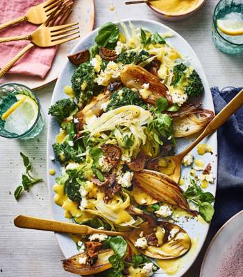 Roasted shallot, feta and pickled walnut salad