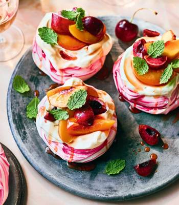 Rosé peaches and cream pavlovas