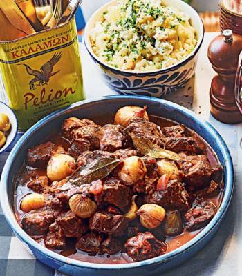 Lamb stifado with feta mash