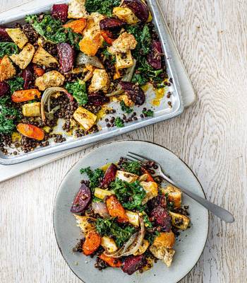 Winter roots panzanella traybake