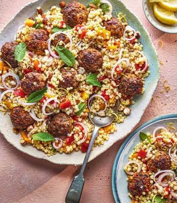 Herby meatballs and giant couscous