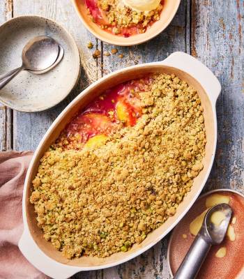 Nectarine and pistachio crumble