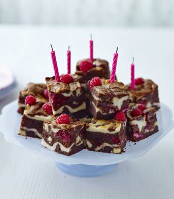 Raspberry and white chocolate celebration brownies