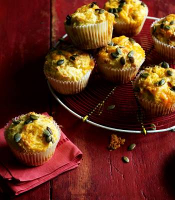 Parsnip, blue cheese and pumpkin seed muffins