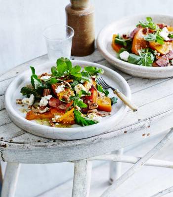Maple roasted squash with bacon, feta and pecans 