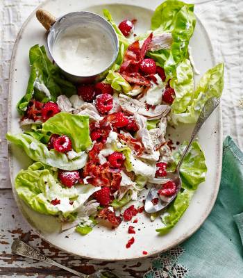 Chicken and pancetta salad with raspberries and mustard dressing