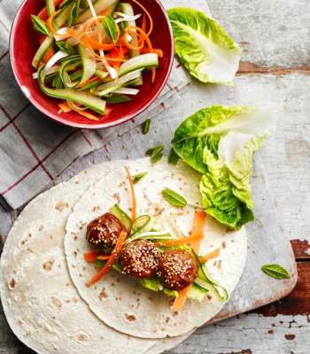 Sticky hoisin turkey meatball wraps