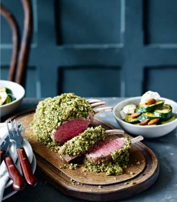 Rack of lamb with herb crust and lemon ricotta courgettes