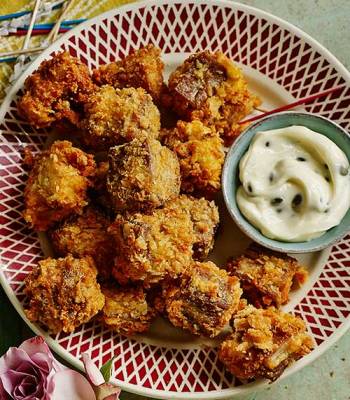 Crispy lamb nuggets with roasted garlic mayonnaise