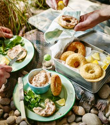 Horseradish and dill doughnuts with whipped smoked trout butter