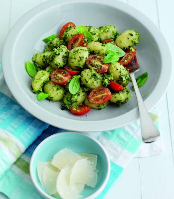 Summer gnocchi with avocado pesto and tomatoes