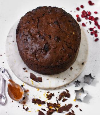 Spiced chocolate, walnut and fruit cake
