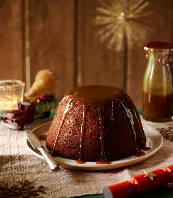 Sticky toffee apple and date Christmas pudding