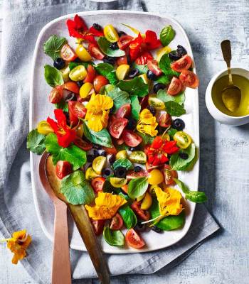 Tomato and nasturtium salad with elderflower dressing