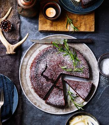 Chocolate, red wine and rosemary torte