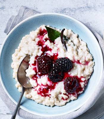 Scandi rice pudding with blackberry compote