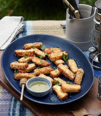 Sesame honey halloumi fries