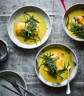 Hake with samphire and malai sauce