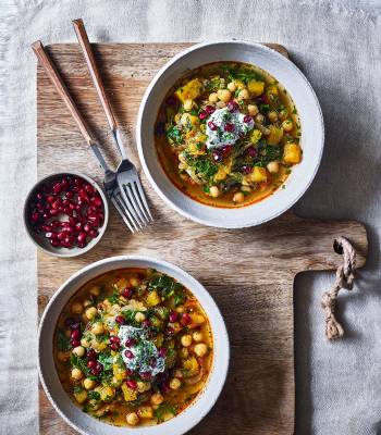 Squash and chickpea one-pot with herby yogurt