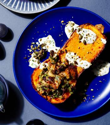 Roast squash with pumpkin seed and cranberry stuffing
