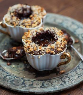 Roasted hazelnut hot chocolate puddings