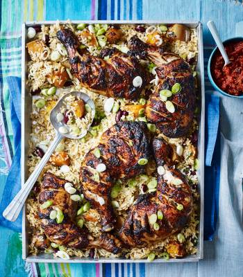 Mexican chicken with roast squash rice and smoky tomato relish
