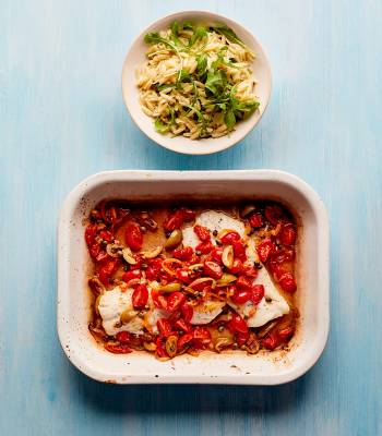 Tuscan baked fish with orzo