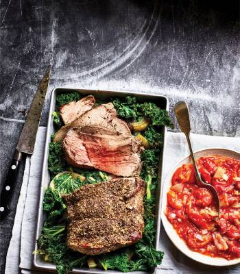 Oregano roast beef with crispy kale