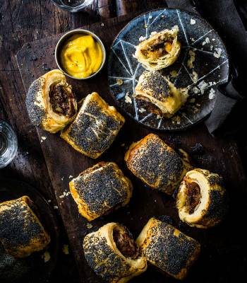 Apricot and chestnut stuffing sausage rolls 