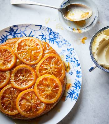 Upside-down blood orange pudding