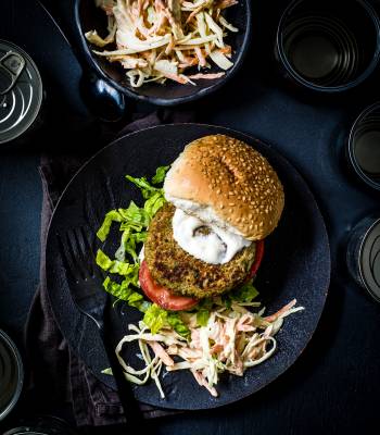 Falafel burgers with tahini coleslaw