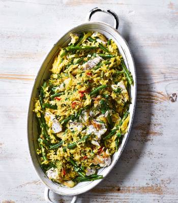 Fragrant hake, lime and coconut pilaf