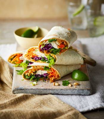 Satay chicken salad wraps