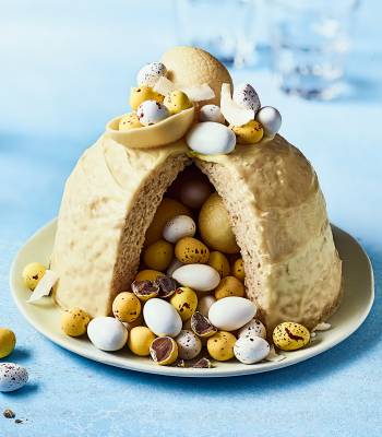 White chocolate piñata cake