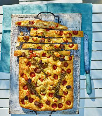 No-knead halloumi focaccia 