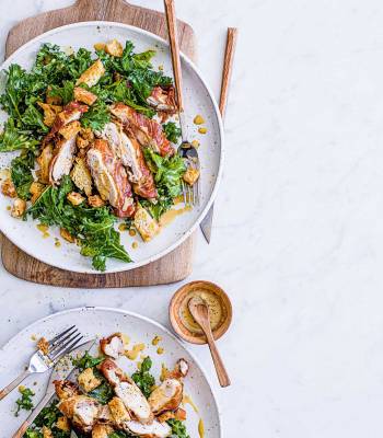 Prosciutto chicken with kale Caesar